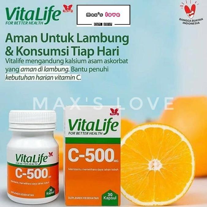 Max- Vitalife C Vitamin 500Mg 30 Kapsul Suplemen Kesehatan Cap Kupu 500 Mg