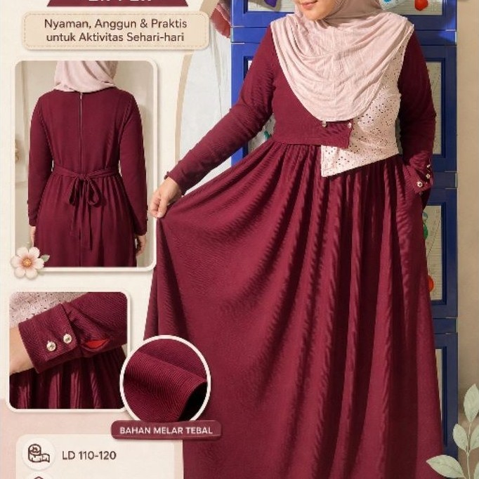 Gamis Muslimah lengan panjang warna maroon marun dengan syal motif rumbai busui murah LD 110-120