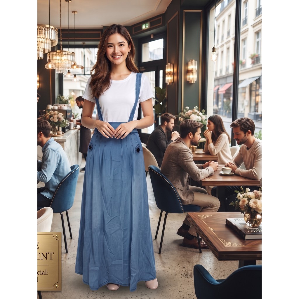 Rok Kodok Panjang Wanita Jeans Overall Baju Kodok Denim Premium