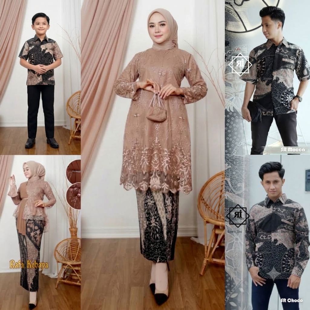 Set Kebaya Couple Mocca~ Couple Kemeja Batik SR Moca