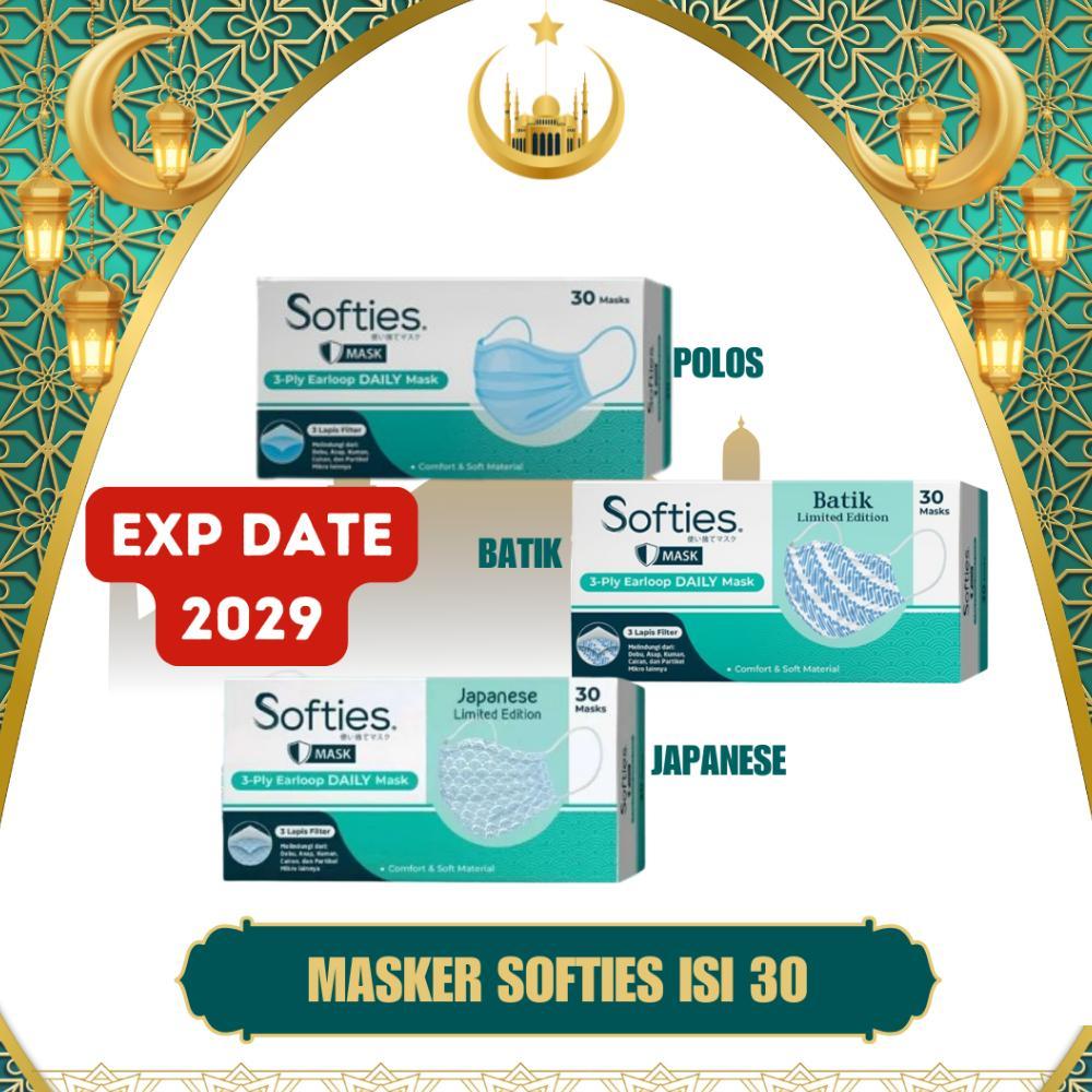ZELVESSA MEDIKA PERSADA - SOFTIES DAILY MASK ED. 2029 MOTIF BATIK JAPANESE POLOS ISI 30PCS | MASKER 