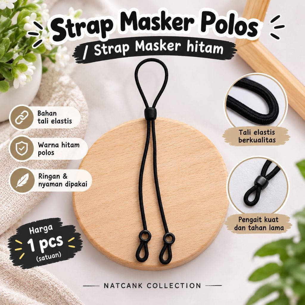 Strap Masker Polos Hitam | Tali Masker Elastis | Strap Masker Hitam 1 Pcs