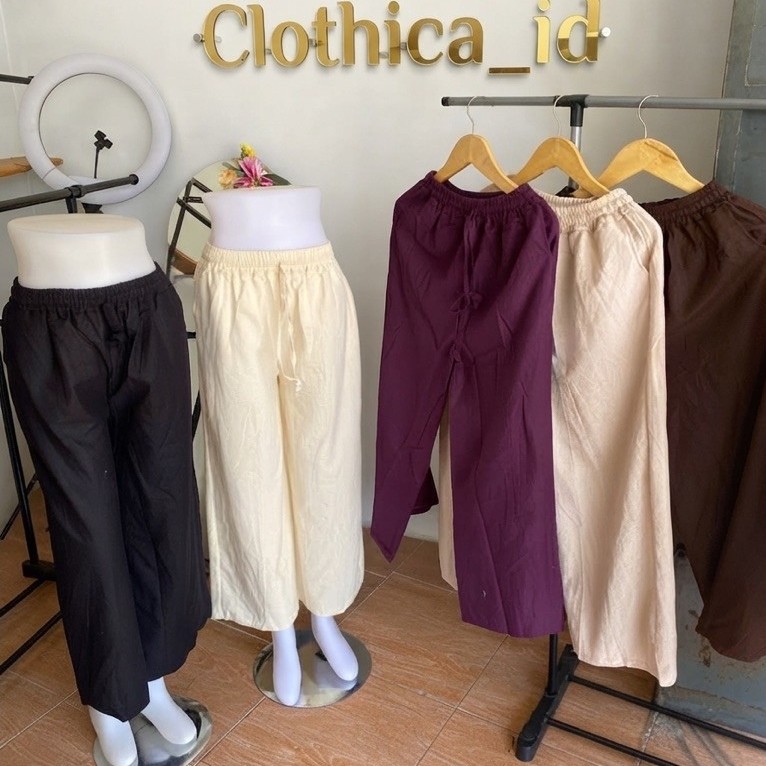 BY CLOTHICA Celana Kulot Katun Linen Kekinian - Everyday Pants - Strip Pants - Celana Panjang Wanita
