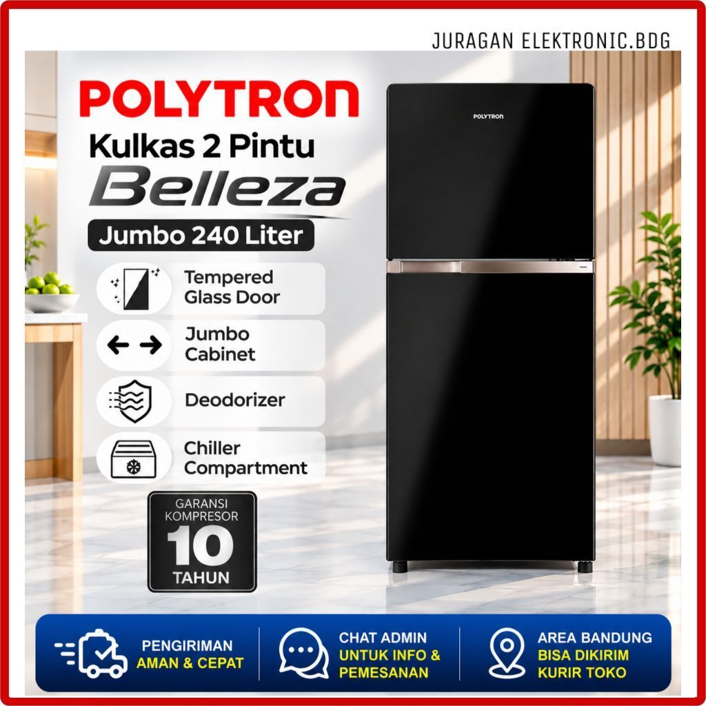 NEW Kulkas 2 Pintu POLYTRON Belleza Jumbo 240/212 Liter PRW 25 MNXC