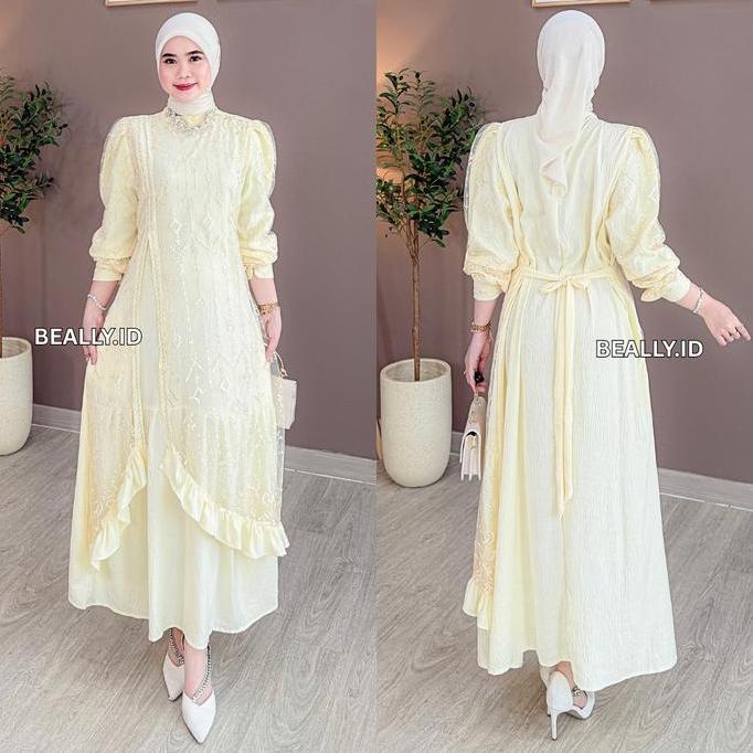 Dress Bianca Tille Brukat Wanita Mewah | Gamis Crinkle mix Brukat Kondangan Lebaran Kekinian