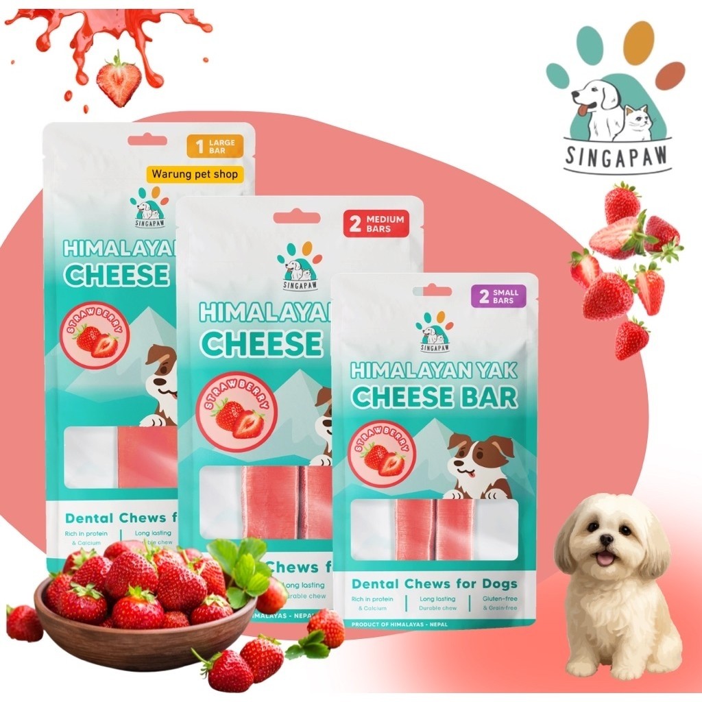 Singapaw Himalayan Yak Cheese Bar Stawberry Dental Chews For Dog