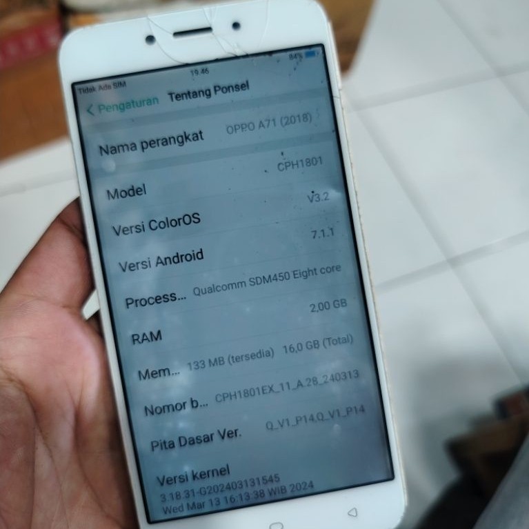 Lcd bekas oppo A7 2018 minus normal