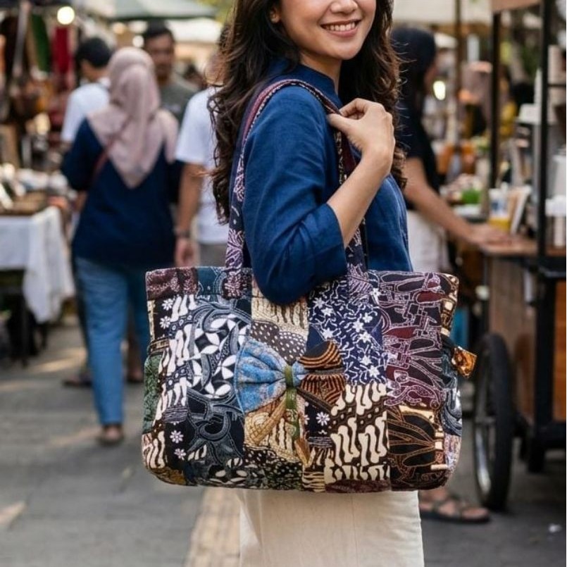 Tote Bag Kain Batik Perca Busa Furing Motif batik Perca, Tas jijing wanita batik perca