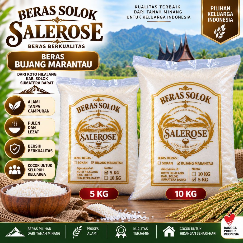 Beras Nasi Padang 10 Kg Bujang Marantau Solok/Beras Bujang Marantau Asli Solok/Beras Solok Bujang Ma