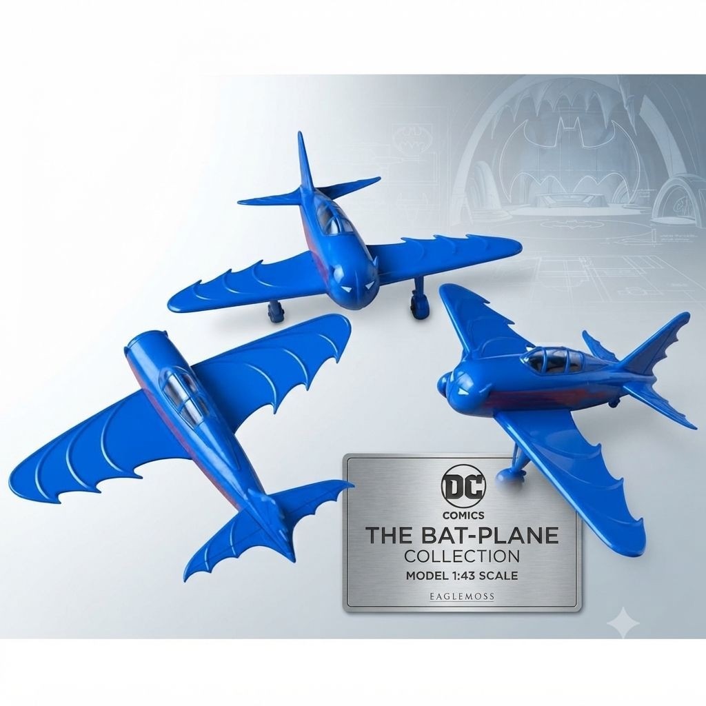 Diecast Miniatur Batplane Blue Eaglemoss Skala 1:43 - Koleksi Pesawat Batman Langka
