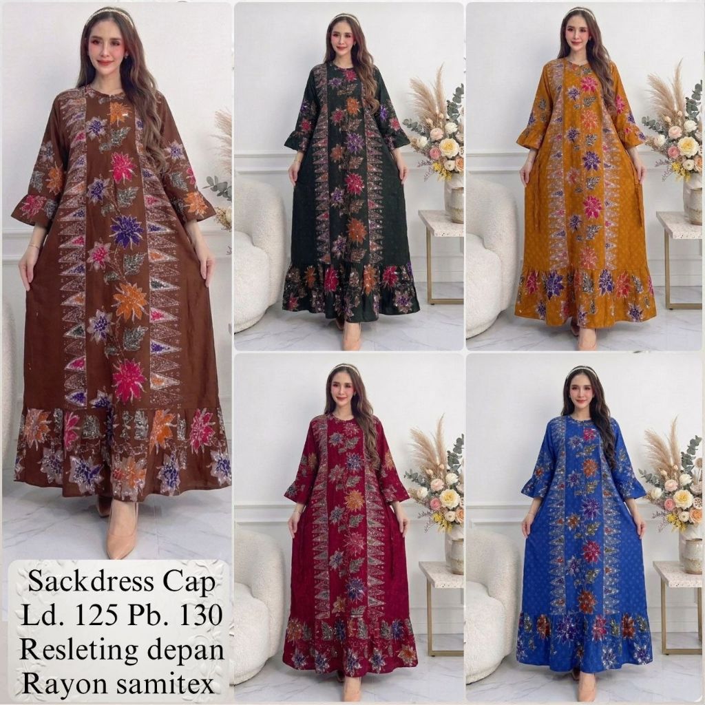 Daster Batik Cap Sackdress rayon Cap motif encim cantik Size jumbo Ld 120cm