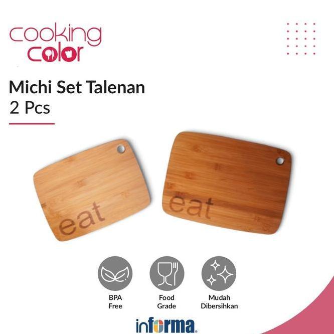 Informa Cooking Color Color Michi Talenan Kayu Set 2 Pcs Cokelat Cutting Board Papan Potong Chopping