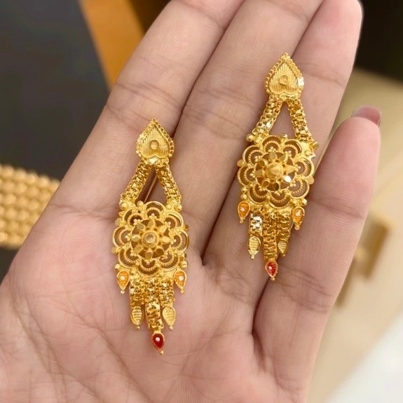 Anting Kerawang Susun Motif Dubai Emas Asli Kadar 700 16 Karat 3cm Elegan