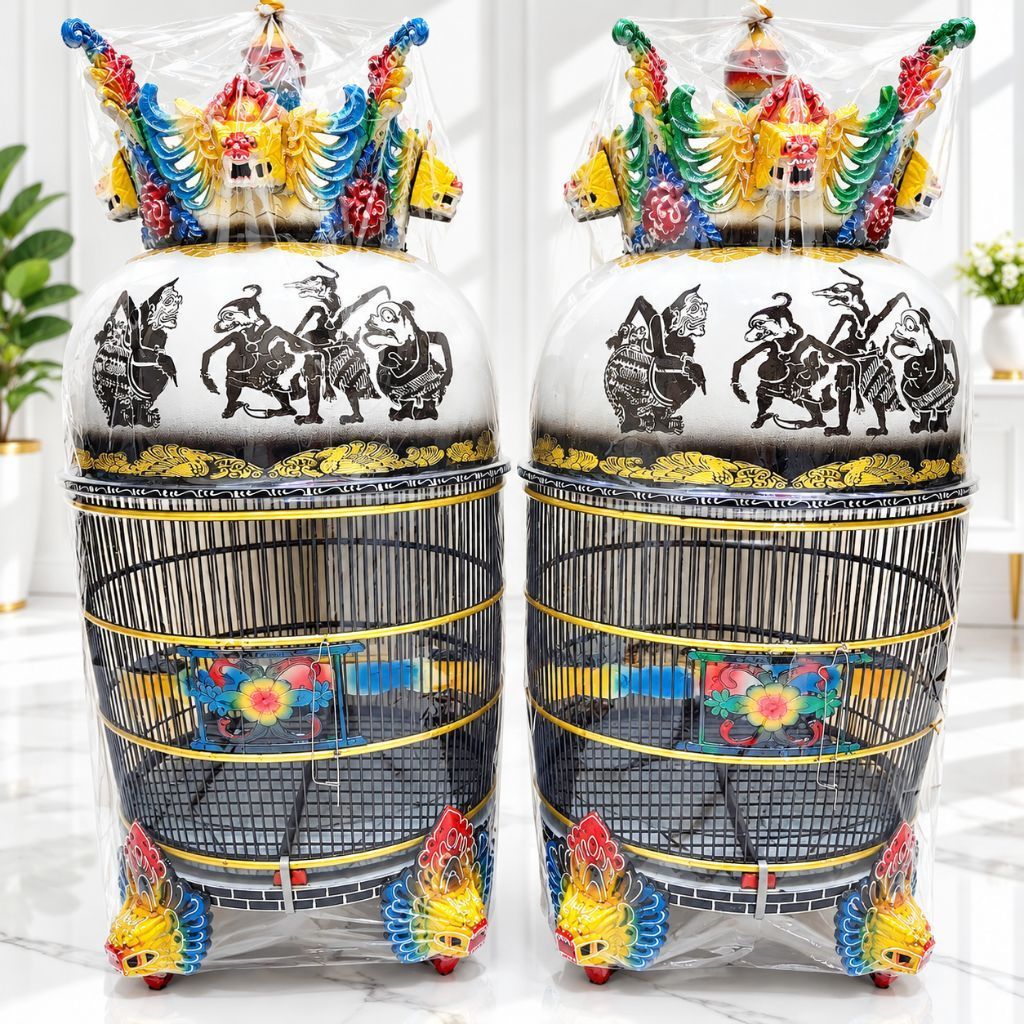 (INSTAN KURIR) Sangkar Perkutut Fiber Mahkota Barong Kaki Barong Motif Kereta