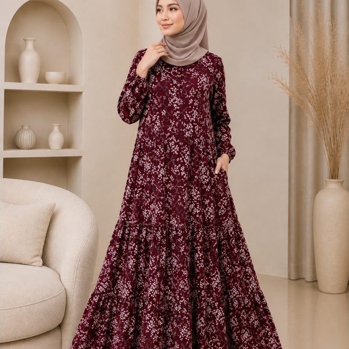 Gamis kekinian 3 Dara Bahan Rayon Premium | Gamis Muslimah Kekinian | Adem, Jatuh & Nyaman Dipakai