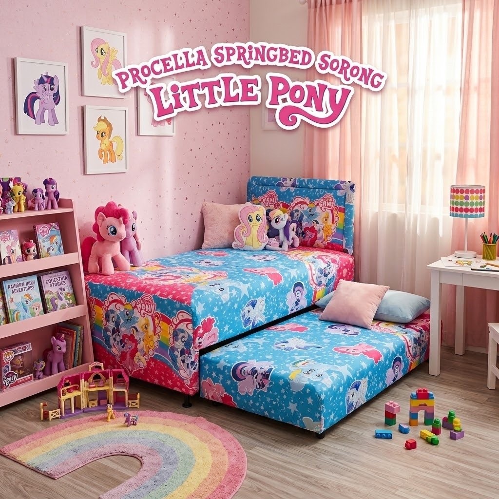 Procella Springbed Sorong Little Pony Kasur Springbed Anak Motif Kuda Pony / Ranjang Tingkat Anak 2i