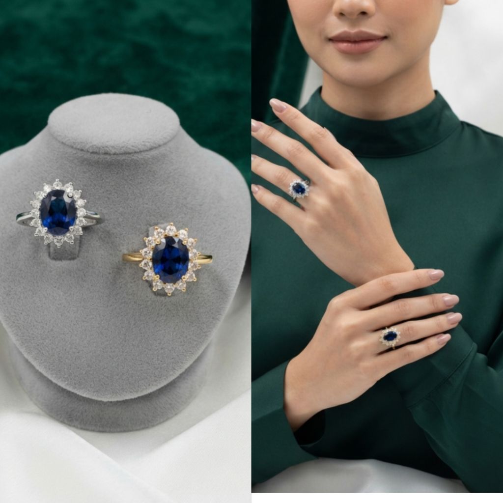 Xuping88 Cincin permata biru BLUE SAPPHIRE LADY DIANA titanium lapis gold anti karat- VINA