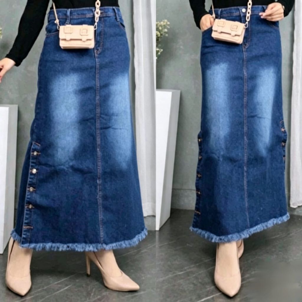 rok span jeans/rok span polos/rok span kancing/rok span terbaru/rok jeans kancing pinggir//rok jeans