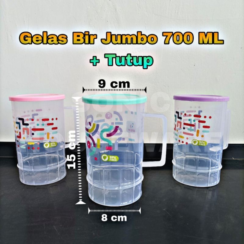Gelas Bir Cangkir B20 Jumbo Besar 700 ML Tutup BPA Free Mug Gagang Tangkai Big Size Minum Air Minuma