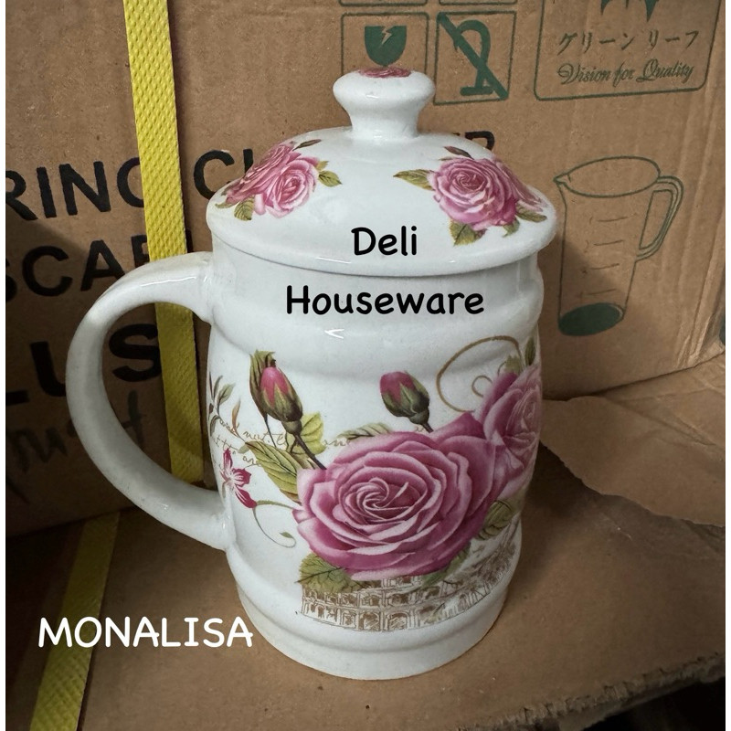 Mug Tutup Keramik Bunga / Cangkir Tutup Keramik