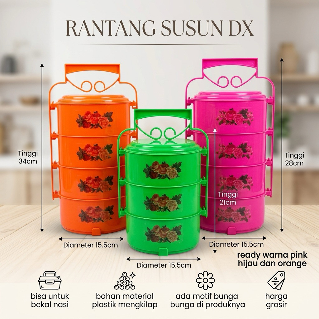 Rantang plastik susun 2 serbaguna - Rantang lauk pauk bekal nasi grosir