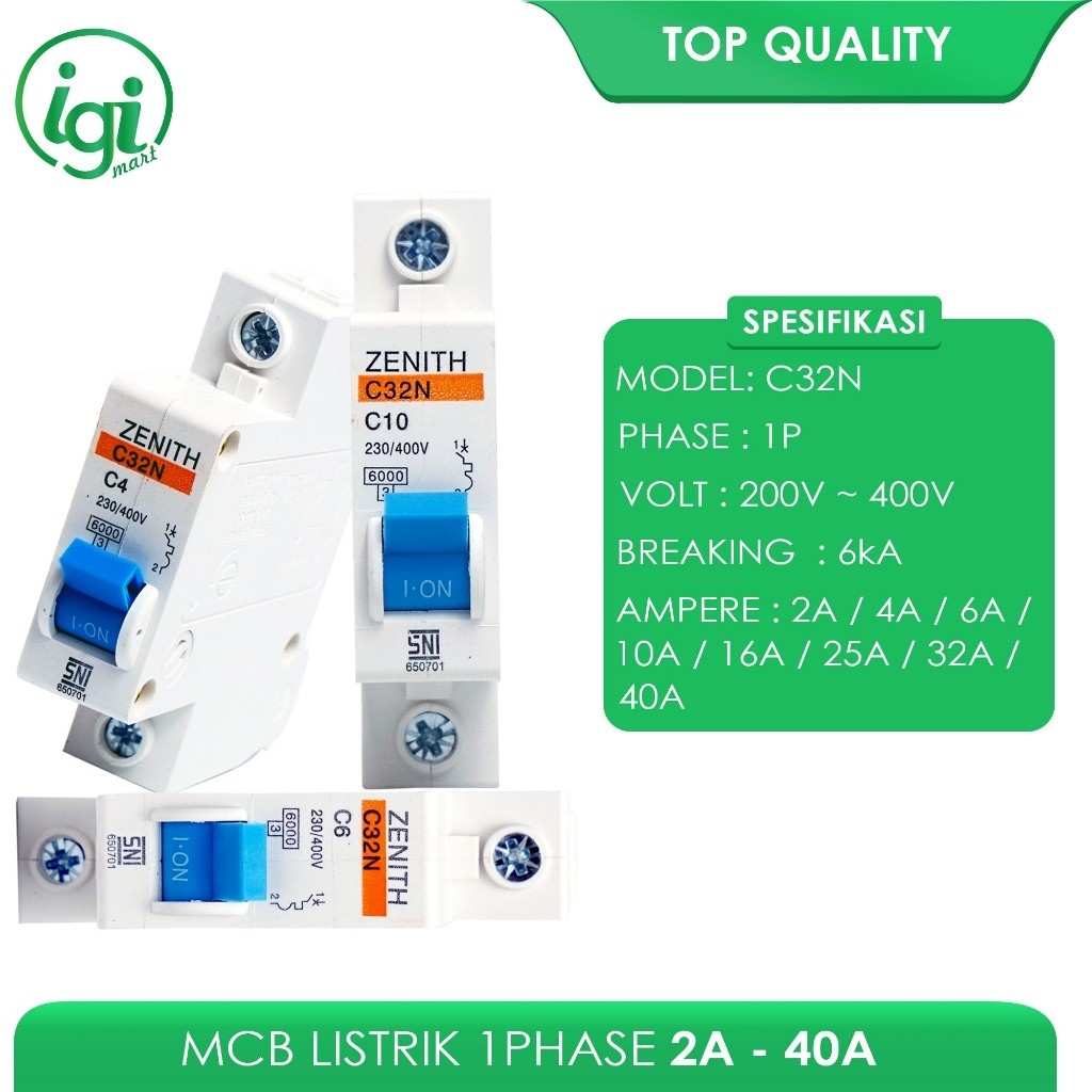 MCB LISTRIK ZENITH 1P 20A / MINI CIRCUIT BREAKER 1P 1POLE