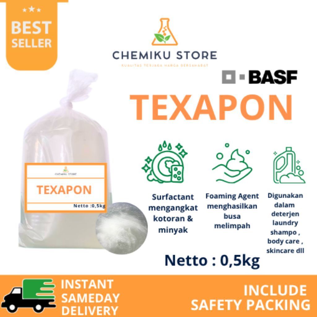 Texapon basf 500g / bahan pembuat sabun merk basf 500g / teksapon basf 500g / texapon kao 500g / tek