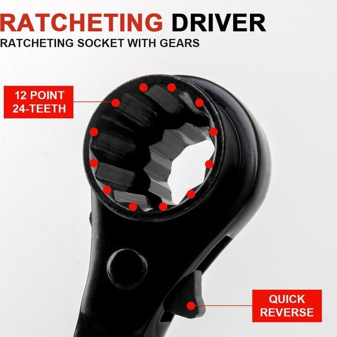 JLD Kunci Ring Rachet Skafolding Torsi 2 Arah Bolak-Balik Rachet 17-27MM Torsi Torque Kombinasi