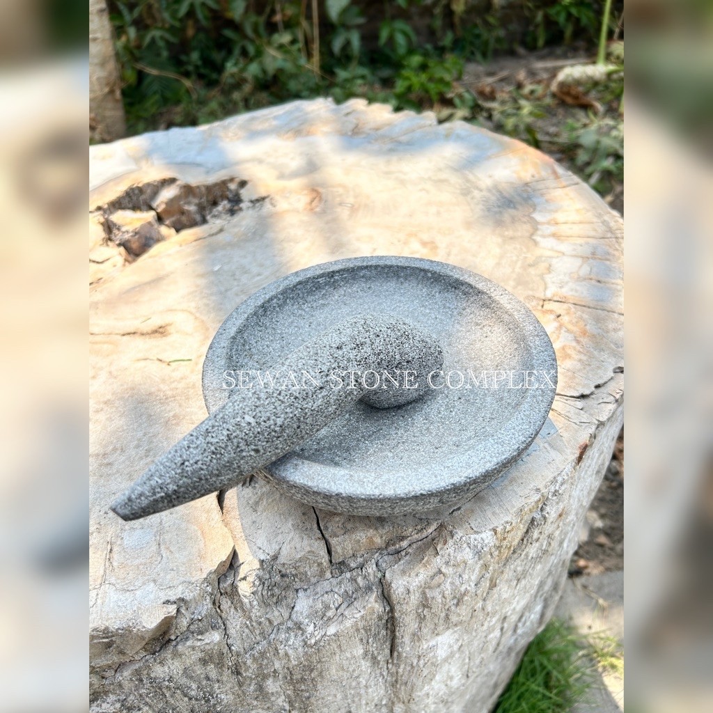 Cobek Batu Merapi Asli 16cm + Free Ulekan | Cobek Sambal Batu | Ulekan Batu Merapi