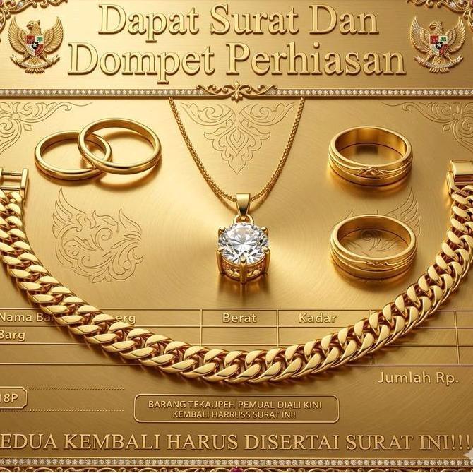 1 Set Perhiasan Rantai Besar Liontin Permata Satu Lapisan Emas Muda Gratis dompet Dan Surat Perhiasa