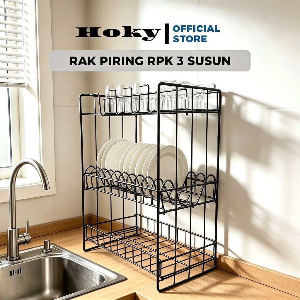 Rak Piring 3 Susun Serbaguna Rak Pring Wastafel 3 Susun Rak Piring Dapur Bahan Besi Kokoh Anti Karat