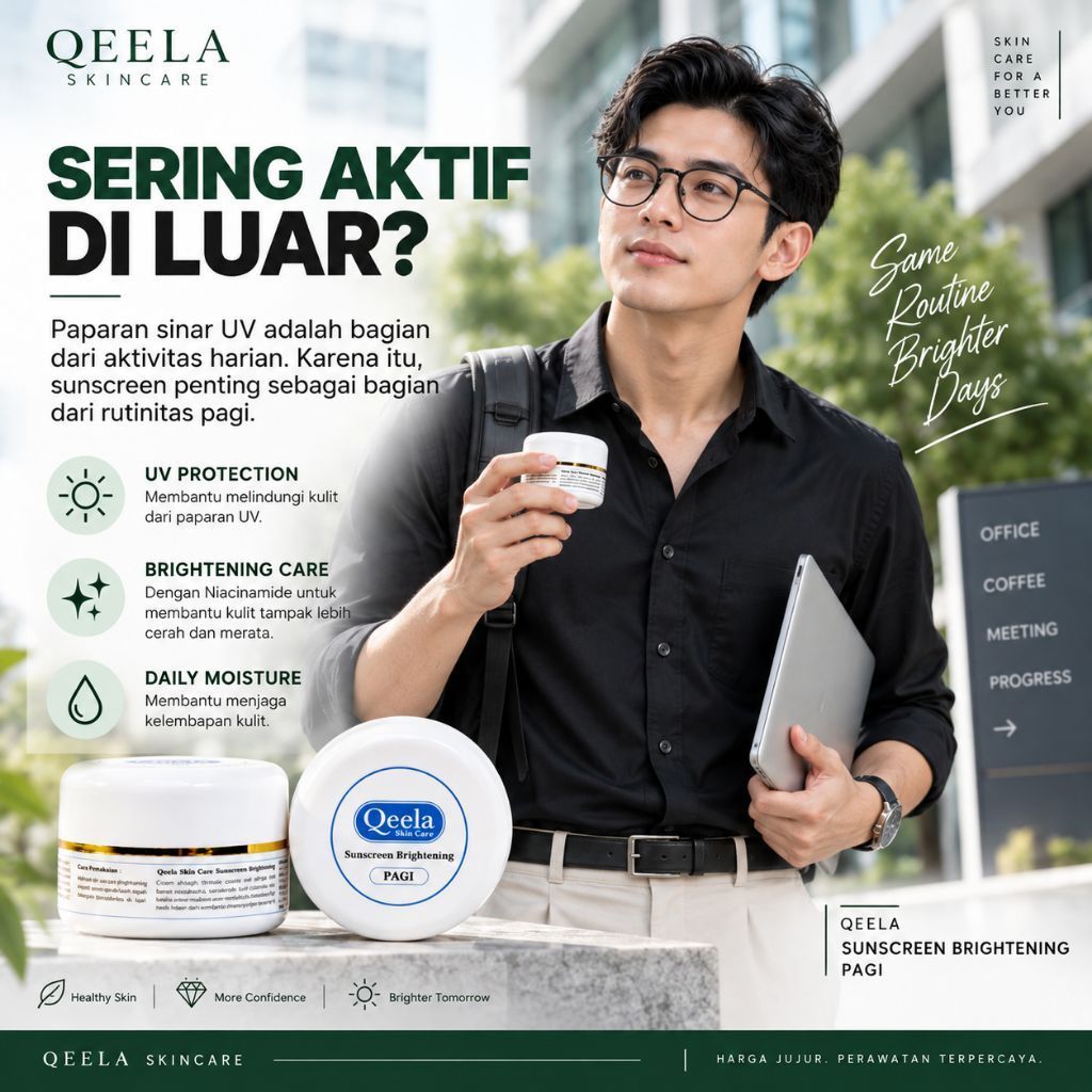 Krim Pagi Untuk Pria Cowok BPOM | Sunscreen Qeela Skincare Untuk Pria Cowok