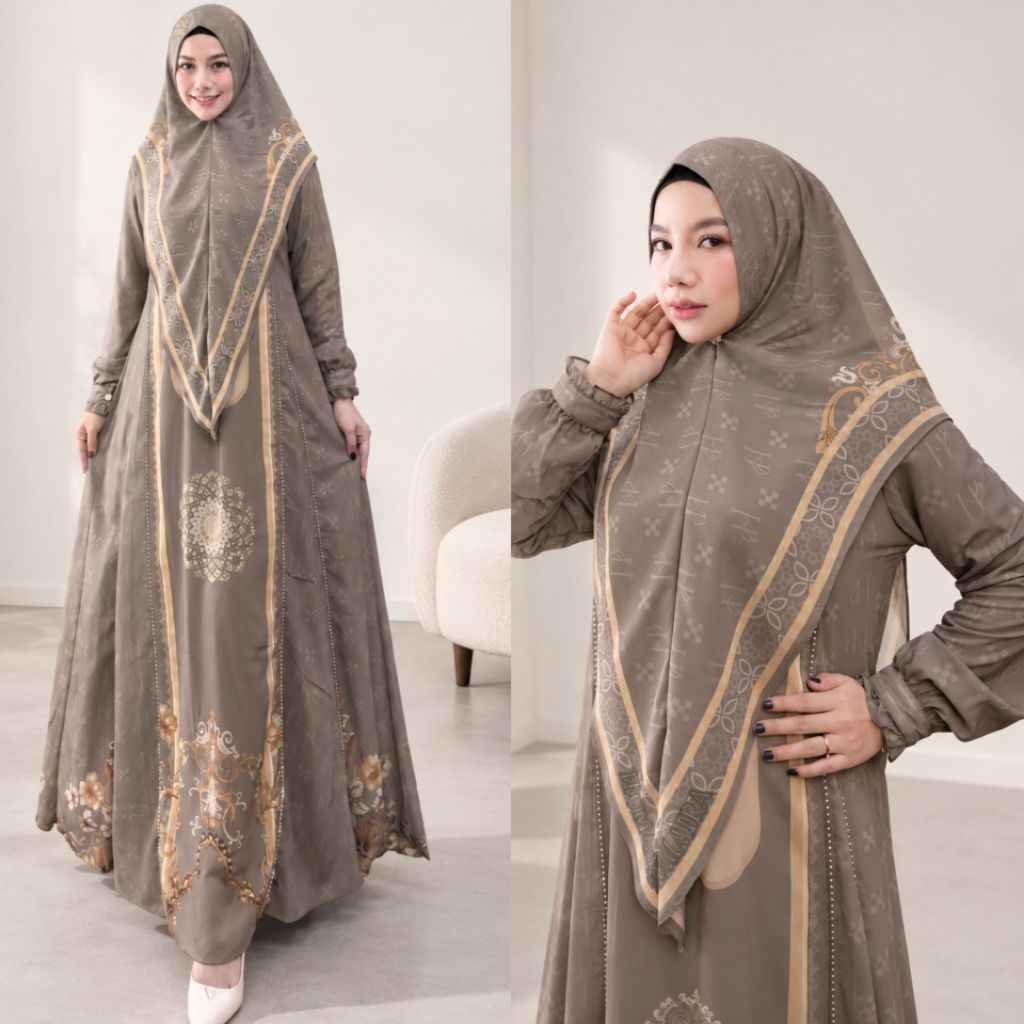 AYUNA SERIES BY HUMAIRA SYARI GAMIS CERUTY PRINTING SET JILBAB