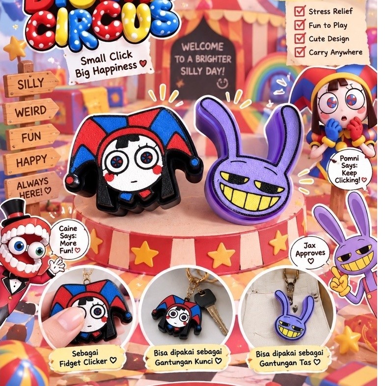 Digital Circus fidget clicker | Gantungan kunci fidget clicker 3D | Fidget clicker murah | Keyboard 