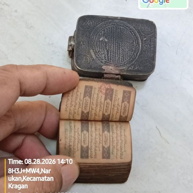 Buku Arab mini quran-istanbul-dalam kotak logam bisa dibuka, alat ukir ukir kuno