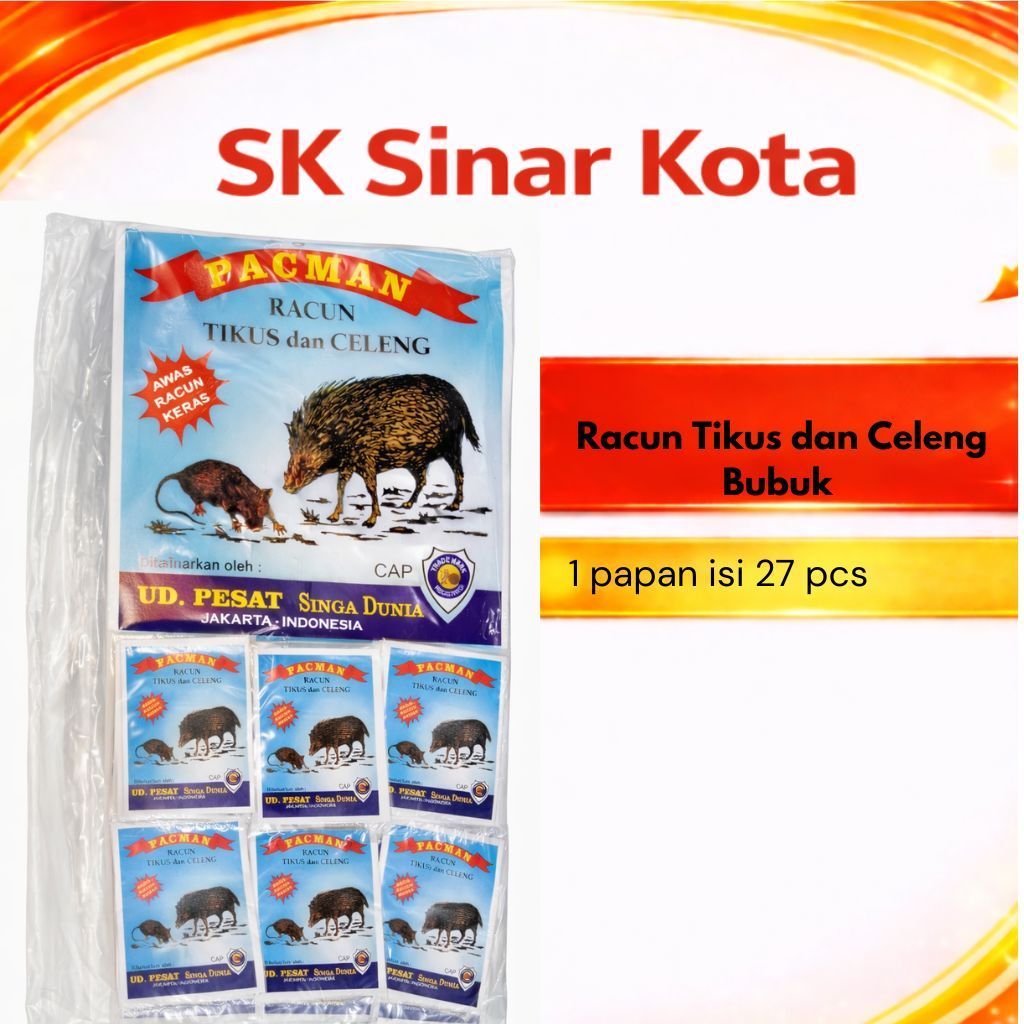Racun Tikus & Celeng Pacman Bubuk 27 Pcs | Rodent Bait Powder | Pembasmi Tikus