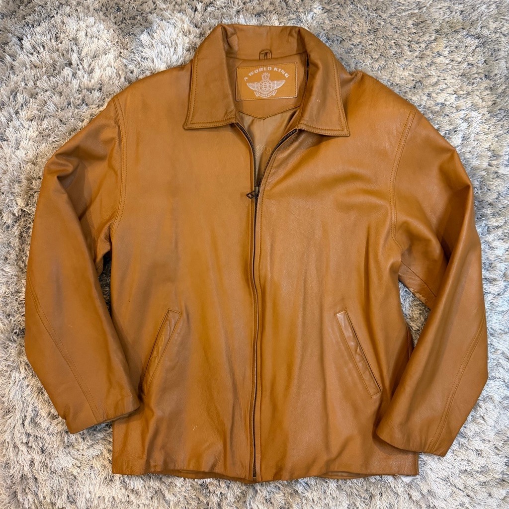 Jaket Kulit Pria World King Asli Vintage Coklat Second Preloved – Leather Jacket