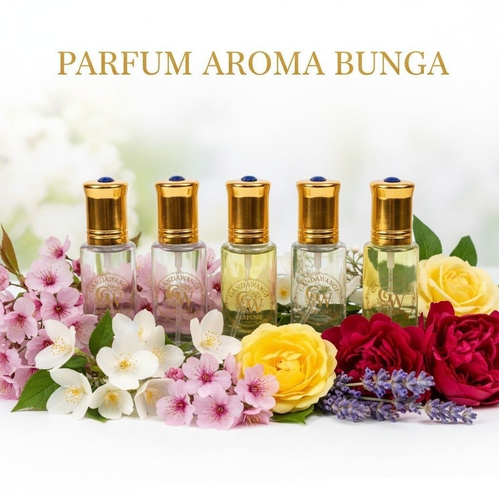Parfum Aroma Bunga Murni Bibit Deluxe Non Alkohol Kemasan Botol Roll on  - Bunga mawar - melati - ke