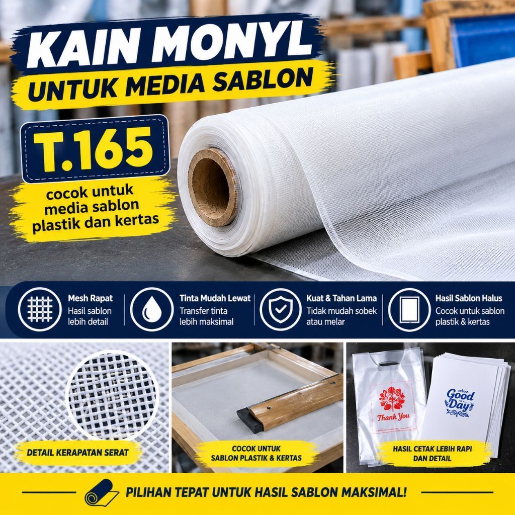 Kain Monyl T165 Mesh Sablon | Screen Printing | Kain Screen Sablon Plastik Kertas