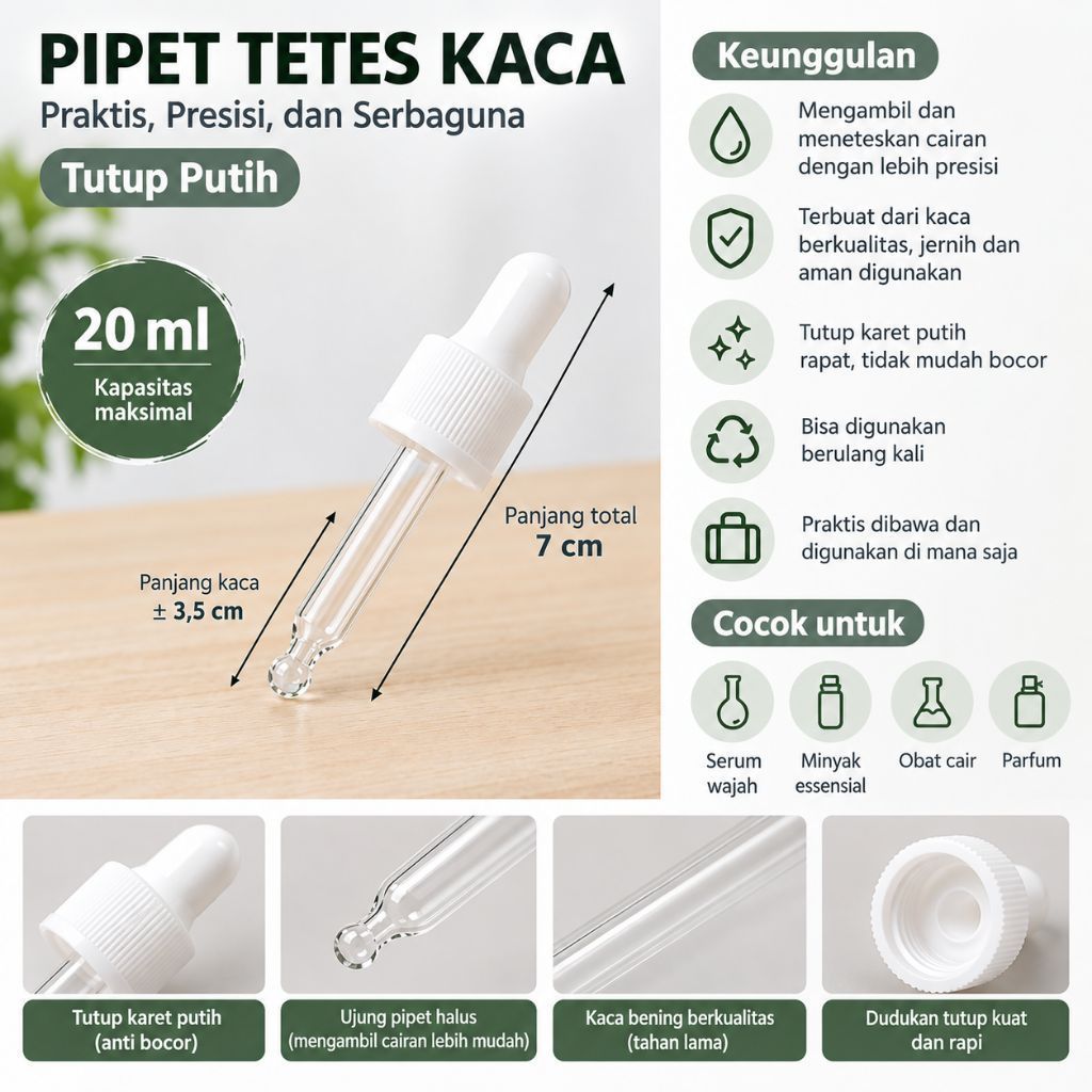 PIPET KACA 20 ML Pipet Obat Bayi Pipet Susu Bayi Penetes Obat Pipet Drop Pipet Kosmetik