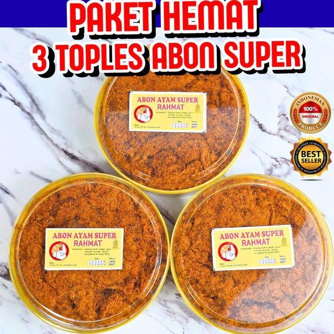 PAKET HEMAT 3 TOPLES ABON AYAM SUPER 150 GRAM RAHMAT PEDAS ORIGINAL