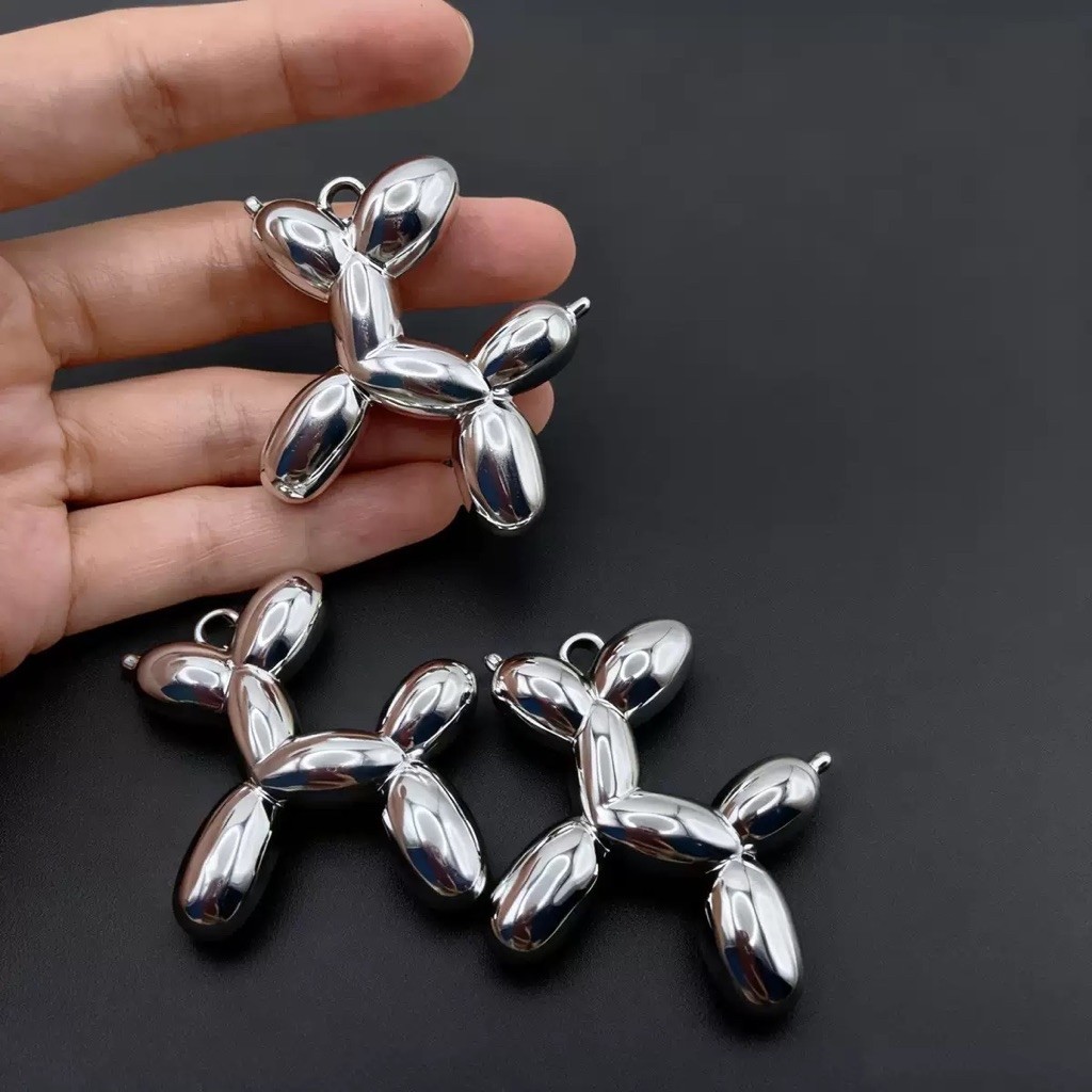 3PCS Manik Anjing Poodle Silver CCB Ringan Premium Bahan Craft Gantungan