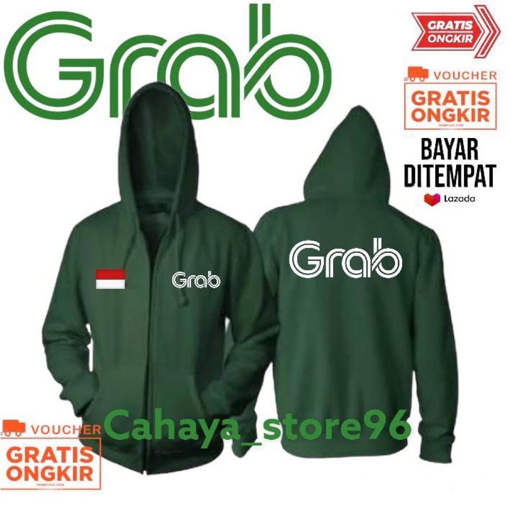 Jaket Hoodie Zipper gRAb/ Jaket Driver Online / Jaket Hitam Terlaris / Kualitas Terbaik