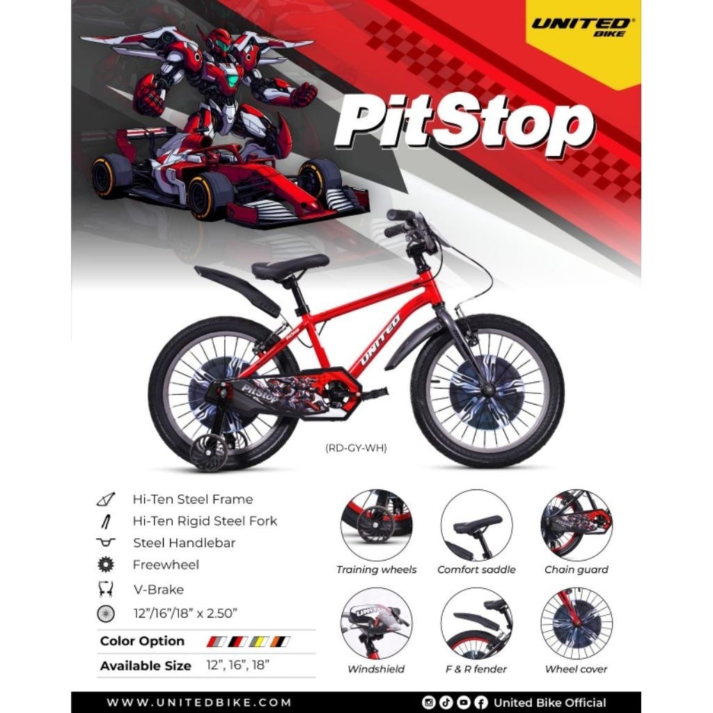 UNITED Sepeda BMX Pit Stop 16 Inch Steel Frame Single Speed 4 Warna