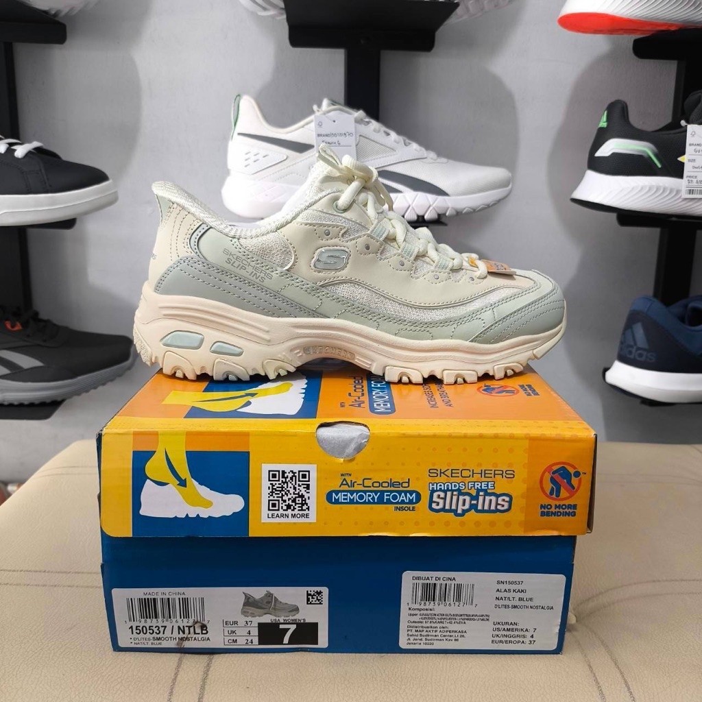 [S] Sepatu Skechers D'Lites "Natural/Lt Blue" Size 37 38 39