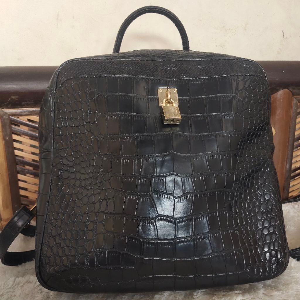 preloved tas ransel backpack kulit embos croco elegance hitam