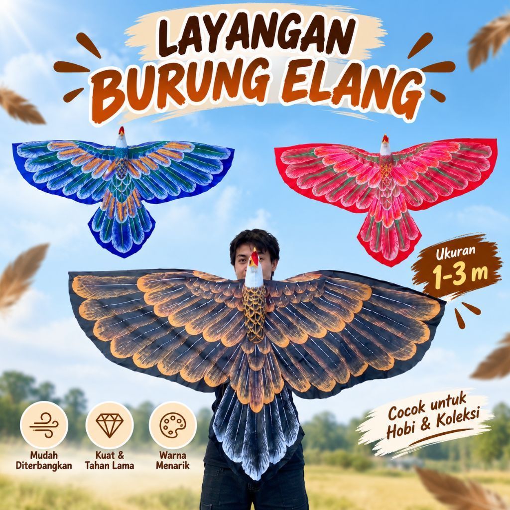 Layangan Burung Elang Kain Print + Bambu – Layangan Hobi, Mainan & Koleksi