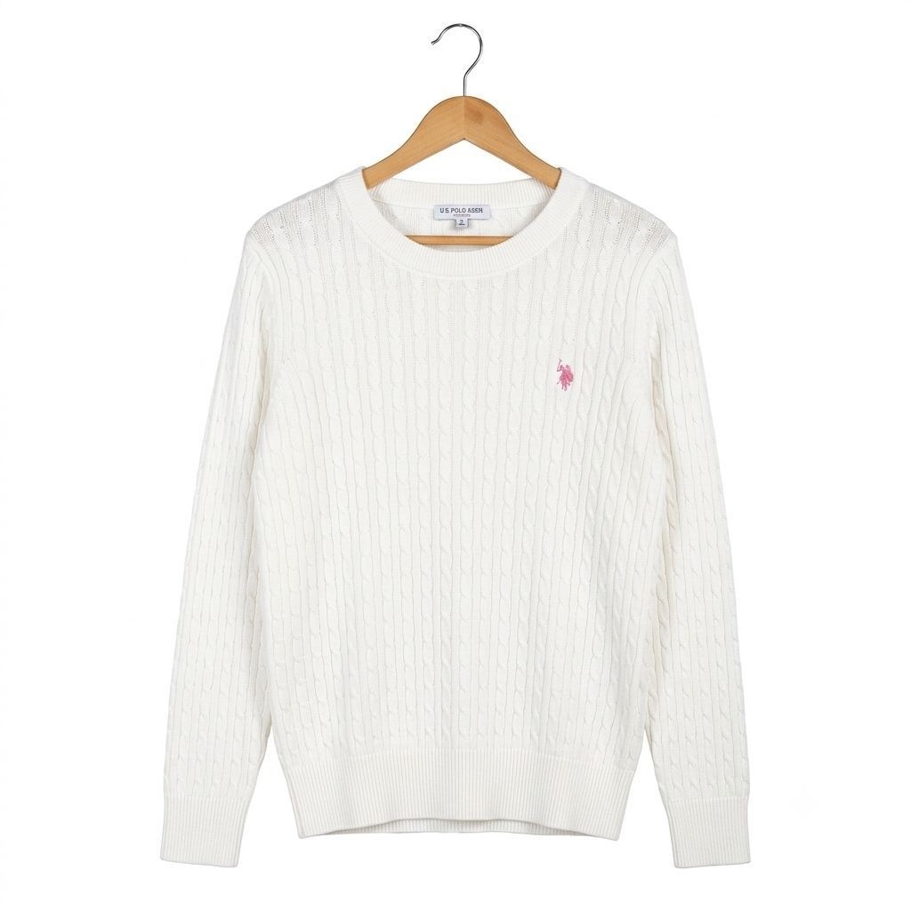 Sweater Knitwear Polo USPA White Rajut Cable Knit XL