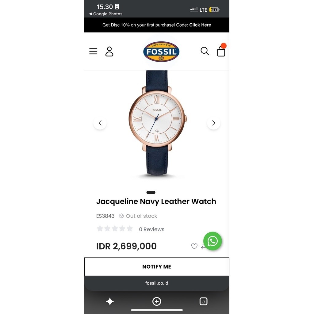 Jam Tangan Fossil Jacqueline Navy Like New