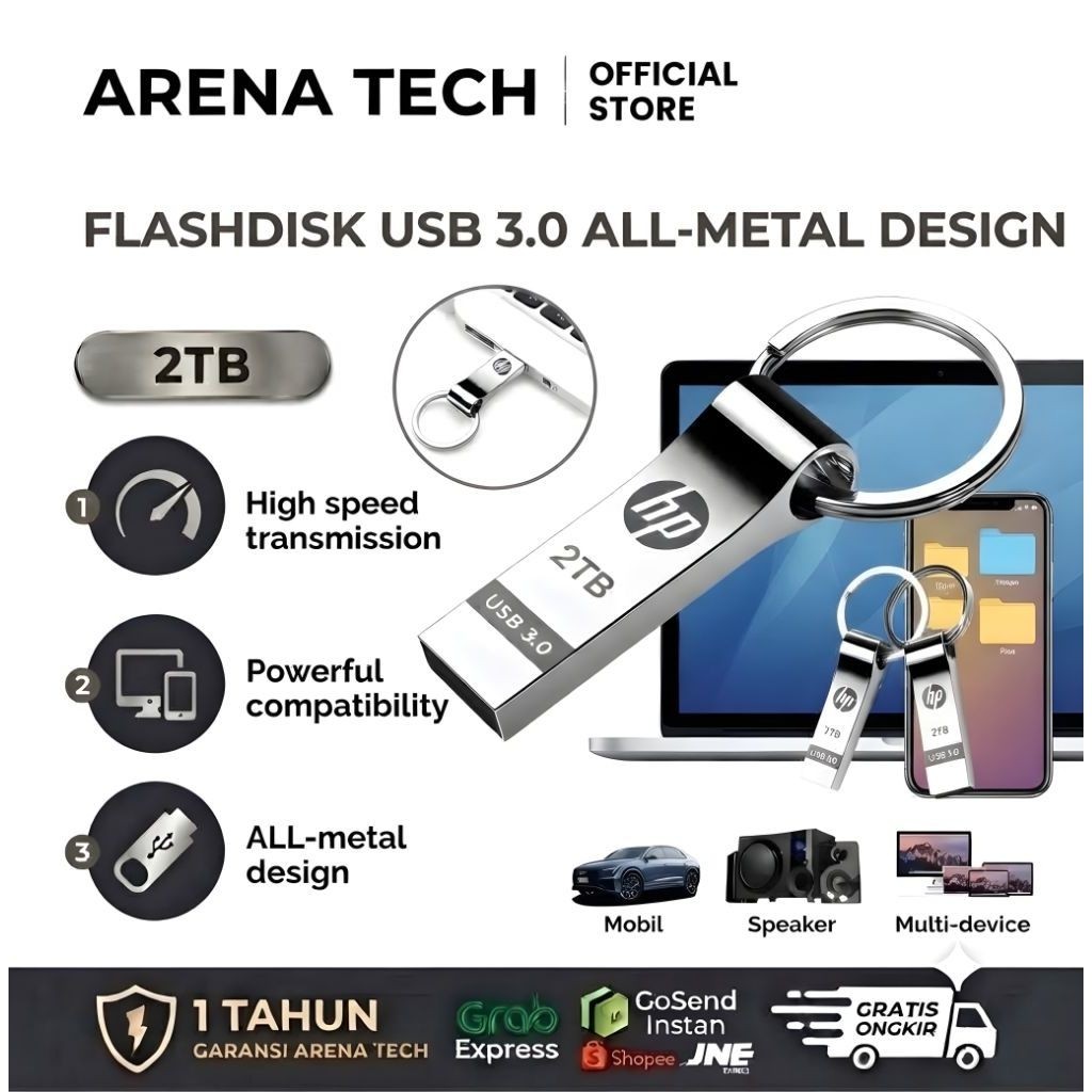 Flashdisk HP Metal 2TB USB 3.0 Pendrive High Speed OTG untuk Laptop & HP